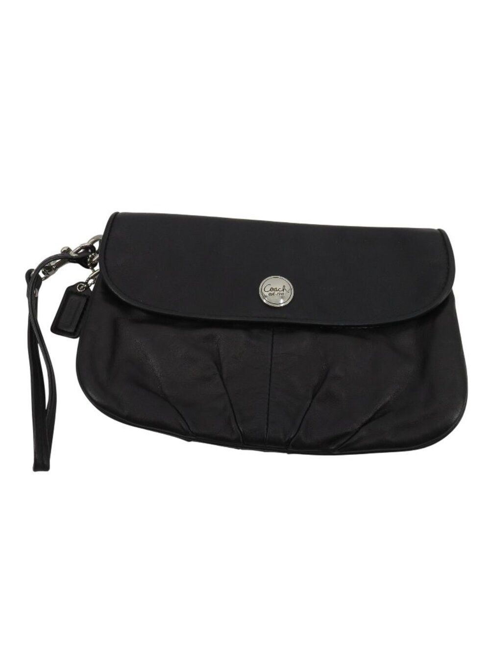 Coach Black Pleated Leather Wristlet Clutch Purse Handbag Silver Hardware Y2K